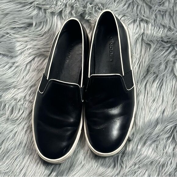 Vince Black Leather Slip-On Loafers - Picture 1 of 9